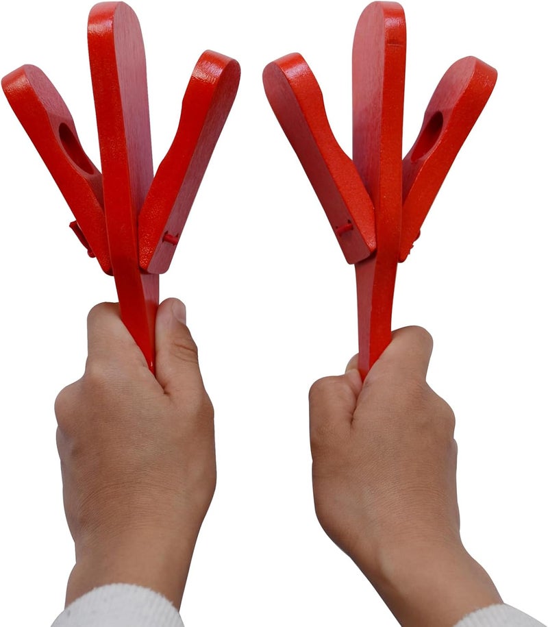 mocrcrel 2 Pcs Professional Castanets, Single Set with Handle，Wooden Castanet Clapper Educational Musical Percussion (Red) - Image 1